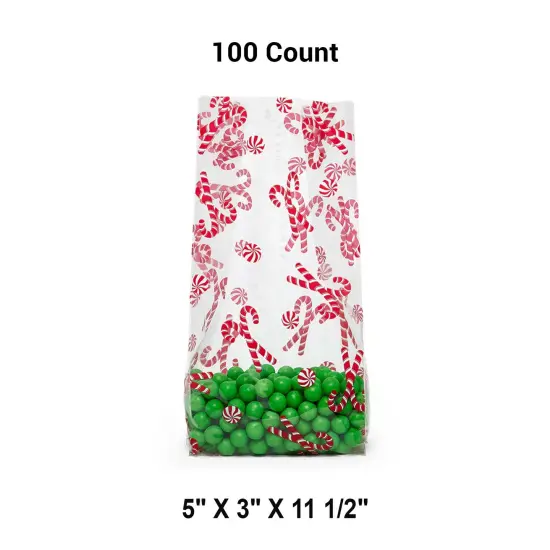 5&rdquo; x 3&rdquo; x 11 1/2&rdquo; Christmas Cello Treat Bags with Festive Designs {1}