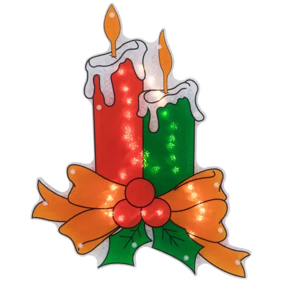 Northlight Lighted Holographic Candle Christmas Window Silhouette Decoration - 17" Red {3}