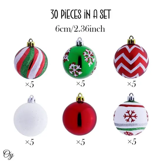 Unique and Sparkling Christmas Bauble Set of 30, Holiday Tree Set {3}