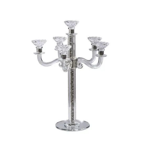Crystal Candelabra with Mirrored Base 6 Arms Silver {2}