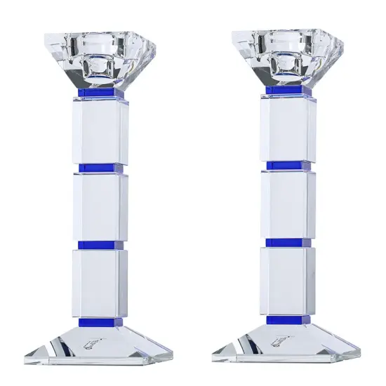 Crystal Candlesticks Square Design Set of 2 - Blue {1}