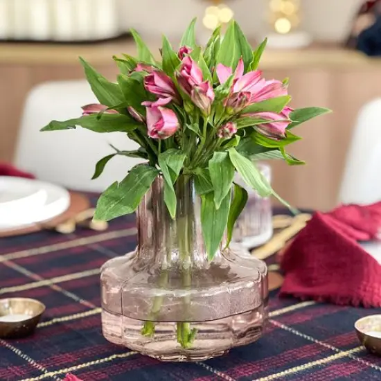 Amber Ribbed Short Glass Vase {2}