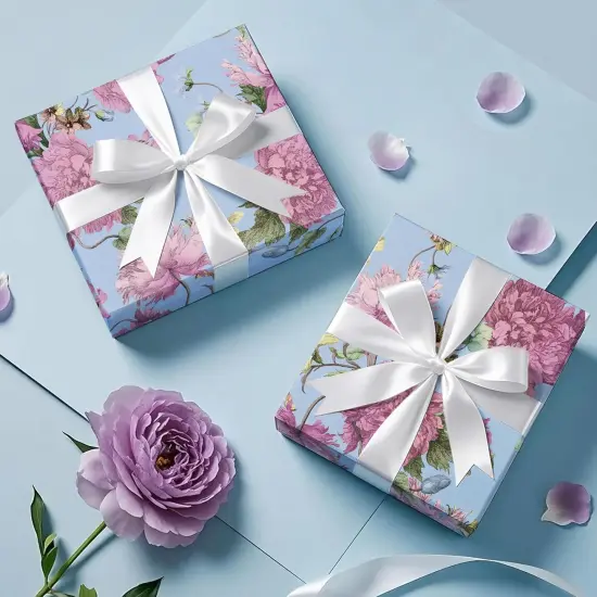 Kraft Floral Wrapping Paper Roll - Mini Roll - 17 Inch x 16.5 Feet - Vintage Floral Design Perfect for Wedding {4}