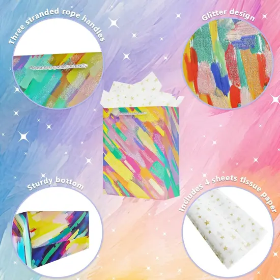 4Pcs 9" Small Size Gift Bag with Handles for Women Men Boy Girls Baby Kids Color Paper Gift Wrap Bags with Tissue Paper for Birthday {2}