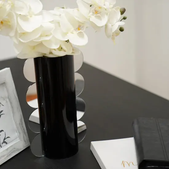 Lucite Mirror Accented Vase By Kinor Decor White-Gold {1}