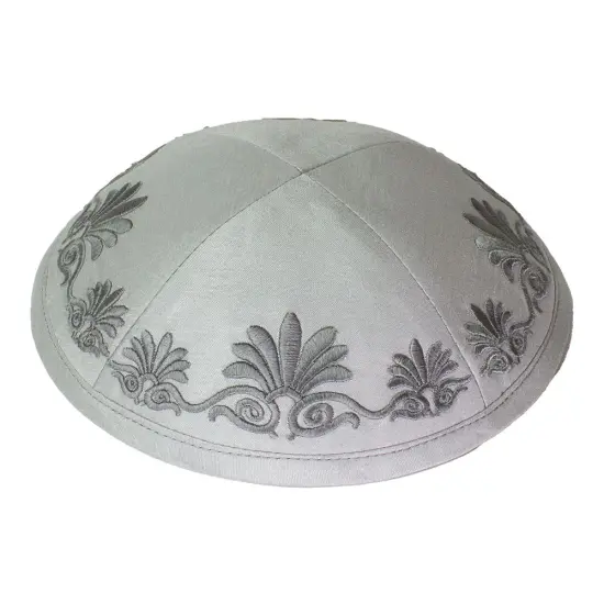 Kippah Light Gray Raw Silk {1}