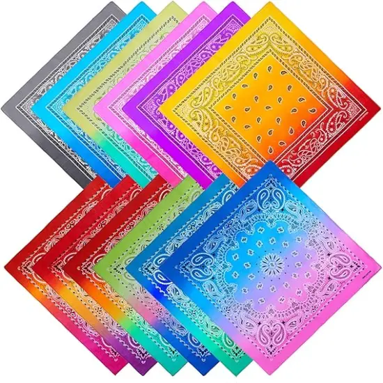12 Pack Novelty Gradient Cotton Bandanas Paisley Print Head Wrap Handkerchief, 2 Style {2}