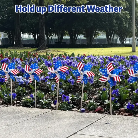 12 Pack Patriotic Pinwheels, American Flag Pinwheels, Wind Spinners for Yard for 4th of July Decor {3}