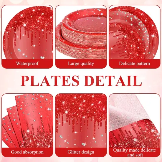 452 Pcs Red Birthday Party Decoration Include Red Diamond Paper Plates Napkins Cups Tablecloth Cutlery Straws Tableware {2}
