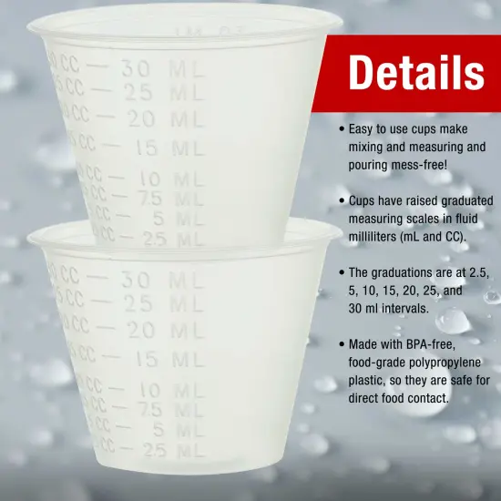 Custom Shop Pack of 50, 1 Ounce (30ml) Graduated Plastic Clear Measuring and Mixing Cups - Hold, Mix Paint, Acrylic Art Hobby Airbrush Pouring Paint {3}