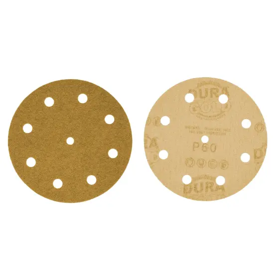60 Grit - 5" Gold DA Sanding Discs - 9-Hole Pattern Hook and Loop - Box of 50 {2}