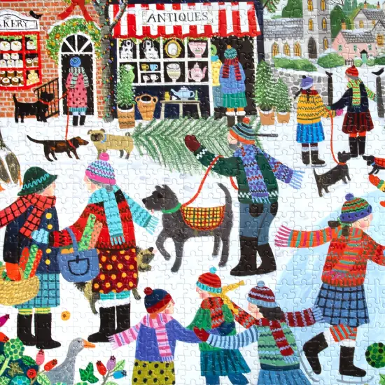 eeBoo Piece & Love: Christmas in the Square - 1000 Piece Puzzle, 23" Square Adult Jigsaw, Cozy Small Town Holiday Winter Scene, Image Reference Insert {7}