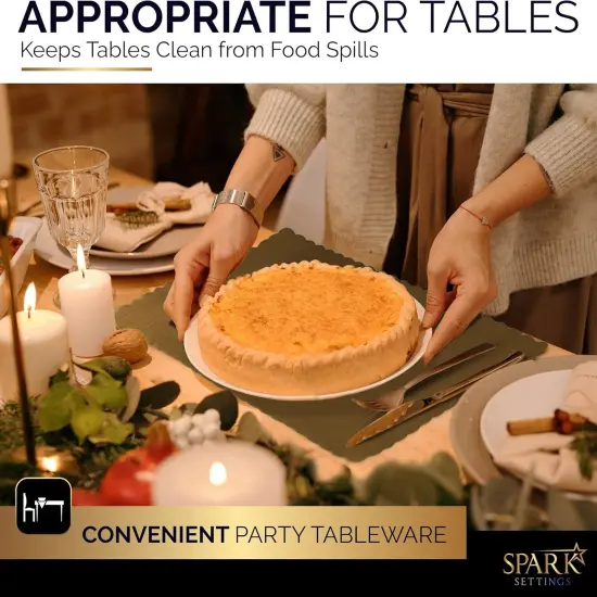 Paper Placemat Disposable, Gold Place Mats with Scalloped Edges, Durable Paper Placemat {4}