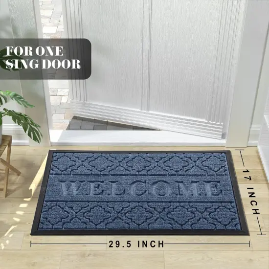 Welcome Mat - Outdoor & Indoor, 29.5x17 All-Season Waterproof, Heavy Duty, Low Profile, Non-Slip, Blue {2}