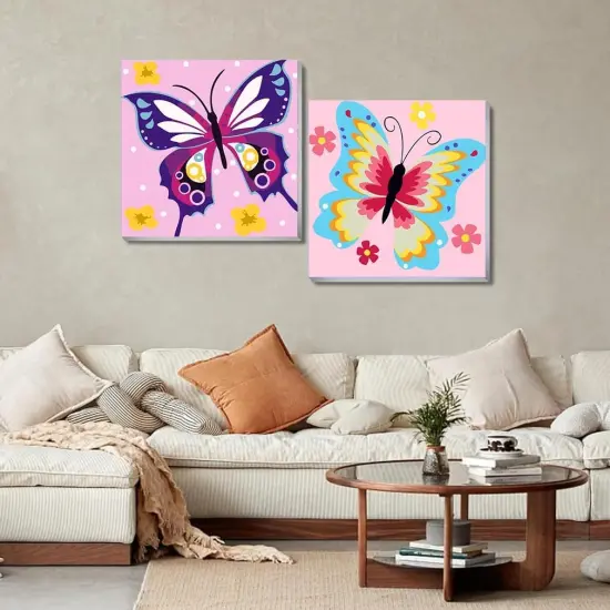 2 Pack Butterfly Paint by Number for Kids,Easy Paint by Numbers for Kids Ages 8-12,DIY Acrylic Oil Painting Kits for Home Wall Decor and Girls Gifts-8x8inch（with Wooden Framed） {4}