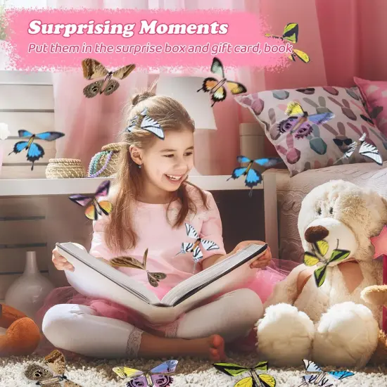Butterfly Activity Craft Kit for Kids - Includes 23 Paper Butterflies and 13 Color Pens, Make Your Own Rubber Band Wind Up Butterfly Toy, Perfect for Party Games, School Activities, Surprise Cards {2}