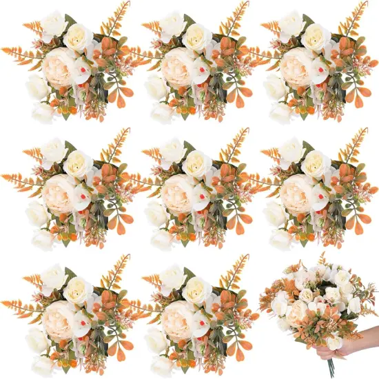 8 Pieces Peonies Artificial Flowers - Champagne {1}