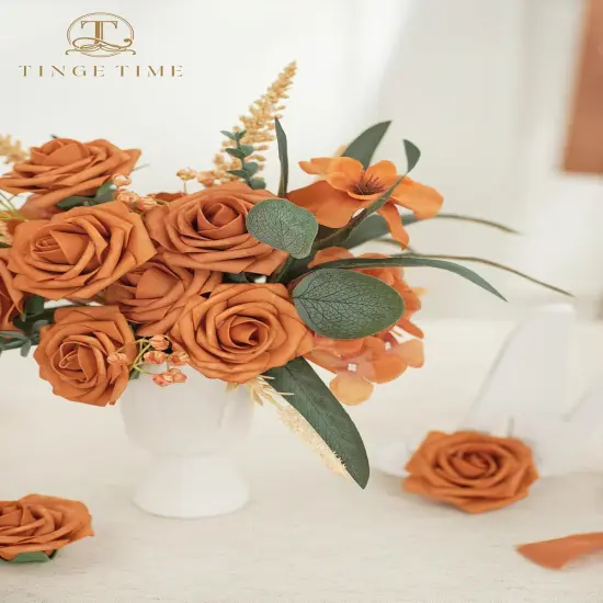 25 Pcs Burnt Orange Artificial Rose Flowers {5}