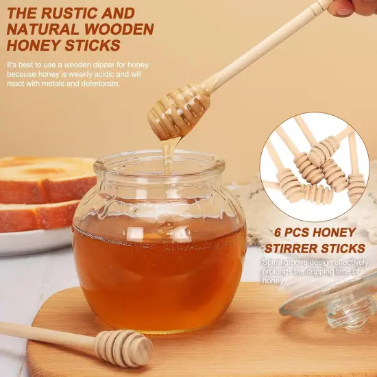 6 Pcs Honey Dipper Sticks, 6.3 Inch Wooden Honey Mixing Stirrer for Honey Jar Dispense Drizzle Honey, Honey Comb Sticks Honey Wand for Bridal Shower Baby Shower Wedding Party Favors {2}