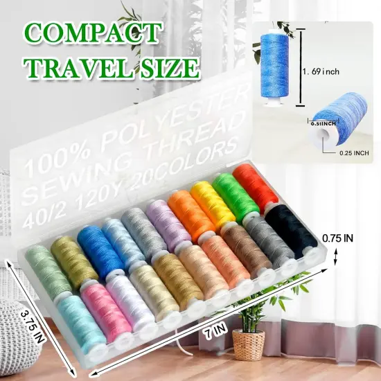 20 Color Handy Polyester Sewing Threads 120 yds Each {3}