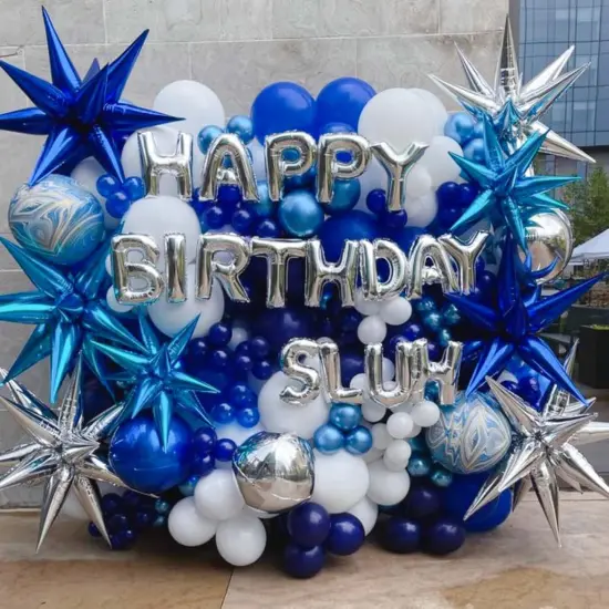 Blue Silver Star Foil Balloons, 22 Inch Blue and Silver Explosion Star Cone Spike Balloons Large for Boys Men Birthday Graduation Wedding Anniversary Party Backdrop Decoration {3}