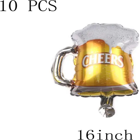 10 Pcs Beer Mug Cheers Foil Balloons Gold 16 Inch Mylar Balloon Beer Theme Party Decoration {2}