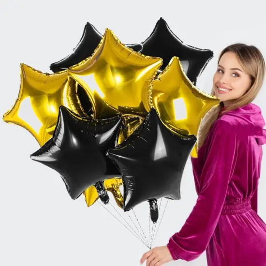 12 Pcs Black Gold Star Balloons, 18 Inch Star Shaped Foil Helium Balloons Mylar Balloons for Wedding Birthday Graduation season Party Decor {4}