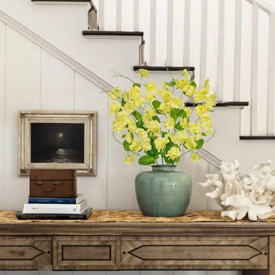 Summer Tabletop Floral Arrangements Yellow Artificial Flowers Bouquet, Spring Summer Flower Sprays with Green Leaves {4}