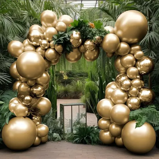 Gold Balloons Different Size 18 12 10 5in Chrome Metallic Gold Balloon Garland Arch Kit Glue Point Curlling Ribbon Strip Tying Tool For Birthday Baby Shower Wedding Graduation Party Decoration {1}