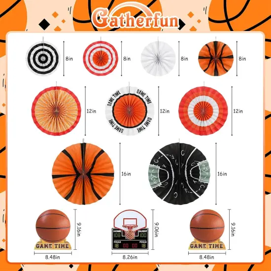 Basketball Party Decorations Kit - Basketball-Themed Paper Fans & Table Centerpiece Set, for Basketball Birthday Party & Supplies {2}