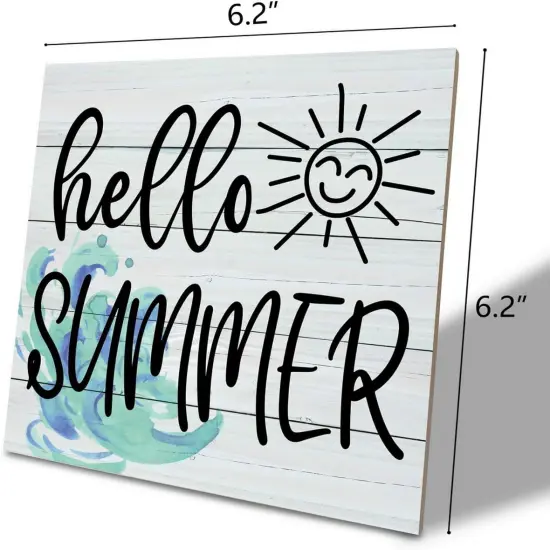 Hello Summer Wood Sign, Wood Plaque Table Art Sign, Summer Sunshine Sign, Decorative Wooden Table Sign, Summer Home Decor, Signs for Home Decor Shelf, Ocean Style Table Decor, Summer Lover Sign {2}
