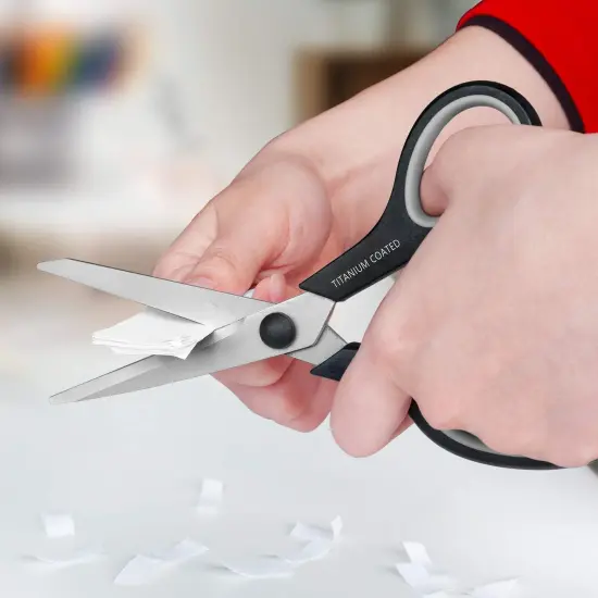 8" Multipurpose Titanium Coated Scissors - Sturdy Sharp Right/Left Handed Comfort-Grip Handles for Office, Home, School, Sewing, Fabric, Craft Supplies - Black {2}