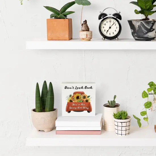 Inspirational Sunflower Decor Sunflower Gifts Sunshine Wood Box Sign 5 x 5 Inches Desk Decor for Tiered Tray Rustic Country Wooden Square Sign Summer Decorations for Home Farmhouse Restaurant {4}