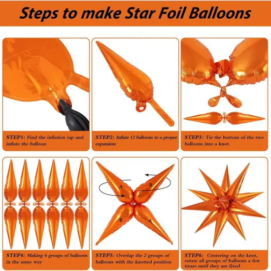 60 Pcs Orange Star Balloons Foil Starburst Balloons Explosion 12 Point Cone Balloon Large for Wedding Anniversary Backdrop Birthday Party Decorations {3}