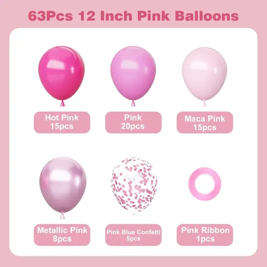 Pink Balloons Set, 63Pcs Hot pink Latex Balloons {4}