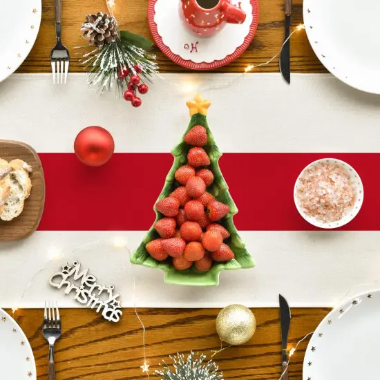 Red Stripes 2025 New Year Christmas Table Runner, Seasonal Winter Holiday Kitchen Dining Table Decoration for Home Party Decor {4}