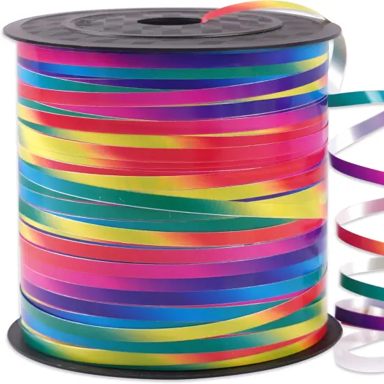Rainbow Ribbon, 500 Yard Curling Ribbon for Crafts, Balloon Iridescent Color Gift Wrapping, Balloon Ribbon, Crimped Ribbon, Holographic Balloons String, Florist Flower (1 Roll) {1}
