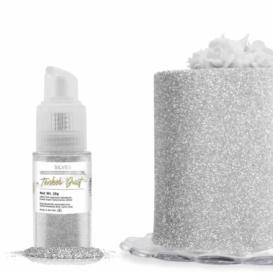 Bakell - Silver Tinker Dust Edible Glitter (25g, 1x Spray Pump) for Food, Desserts, and Beverages! {1}
