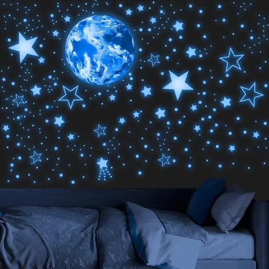 965 PCS Glow in The Dark Stars and Earth for Ceiling, Luminous Stars and Planet Wall Decals, Kids Room Decor, Glowing Galaxy Wall Stickers for Nursery Decorations (Blue) {1}