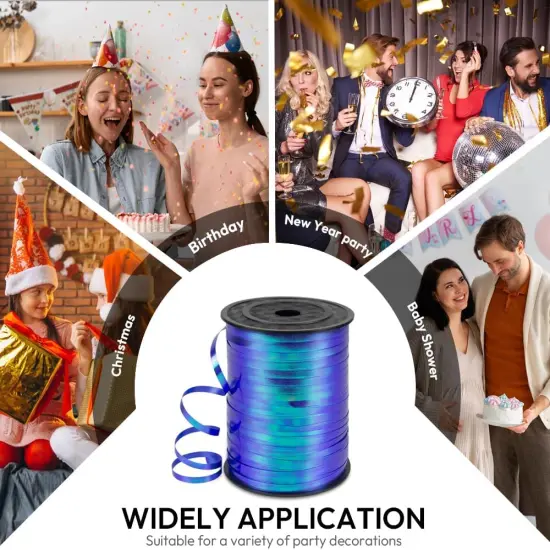 500 Yards 3/16" Iridescent Curling Ribbon Dark Blue, Laser Balloon String 1 Roll for Gift Wrapping, Holographic Curly Balloon Ribbon {3}