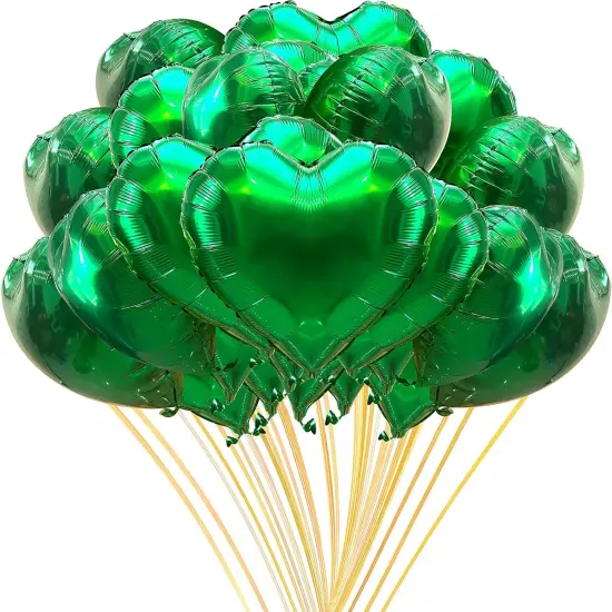 20Pcs 18 inch Green Foil Mylar Heart Shape Balloons Decorations Valentines Birthday Wedding Baby Shower Party (Emerald Green) {1}