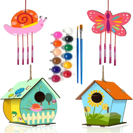 4 Pack Summer DIY Bird House Wind Chime Kits for Children to Build and Paint, Wooden Arts and Crafts for Kids Girls Boys Toddlers Ages 8-12 4-6 6-8 {1}