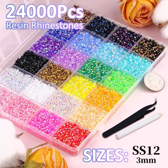 12600Pcs Resin Jelly Rhinestones with Tweezers for Crafting, Mixed-Color 4mm Flatback Gems, Bedazzling Crystal with 3Pcs 10ml B7000 Jewelry Glue for DIY Crafts Clothing Tumblers Shoes Nail Art {2}