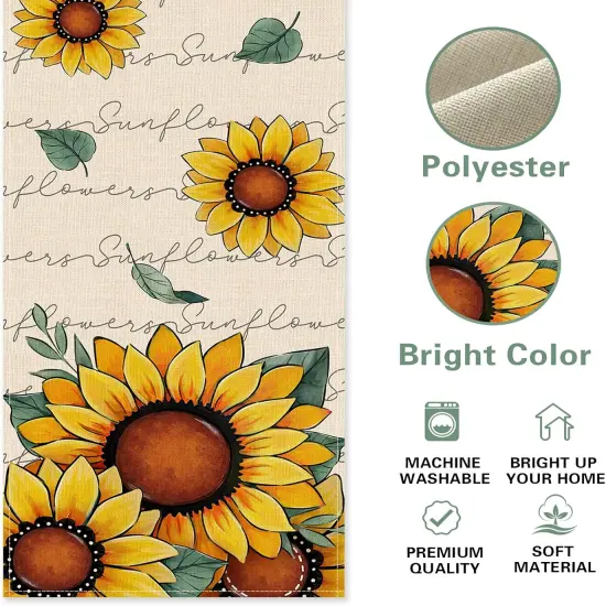 Spring Summer Sunflower Table Runner, Fall Autumn Floral Flower Kitchen Dining Table Decoration, Seasonal Burlap Indoor Outdoor Home Decor Party Supply 13 x 72 Inches {2}