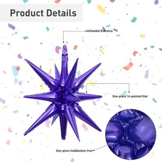 Blue Purple Silver Star Balloons, 16 Pcs 22/18/10 Inch Star Foil Mylar Balloons, Explosion Cone Four-Pointed Balloon for Boy Men Birthday Graduation Wedding Baby Shower Galaxy Space Party Decorations {3}