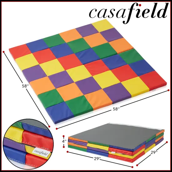 Casafield Play Mat, 58" x 58" Foldable Kids Activity Floor Mat for Infants and Toddlers, Large Padded Playmat, Assorted Colors {4}