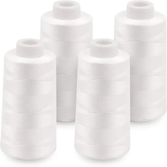 Serger Thread Cones 4 Pack of 3000 Yards Each, All Purpose White Sewing Thread, Polyester Thread 40S/2 White Thread for Sewing Serger&Overlock, Quilting, Piecing, Sewing Machine {1}