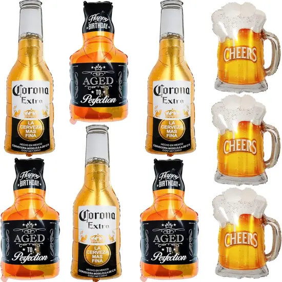 9pcs Corona Whisky Beer Mug Mylar Foil Helium Balloons, Men Women Boys Girls Beer Themed Birthday Party Decoration, Baby Shower Engagement Decoration Supplies {1}