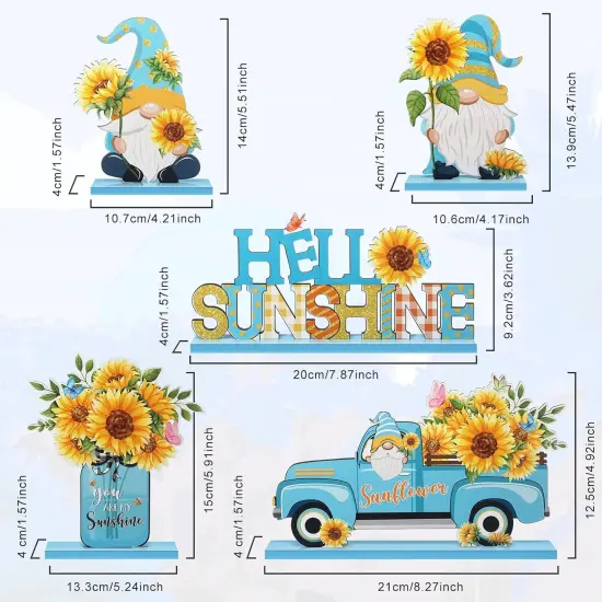 5 Pcs Sunflower Table Sign Sunflower Wooden Table Centerpieces Sign Summer Gnome Wooden Table Decor Sunshine Table Decoration Signs Gnome Wooden Centerpiece for Home Party(Blue) {2}