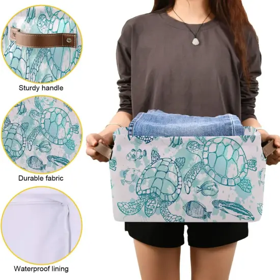 Summer Storage Basket Cube Tropical Ocean Sea Turtle Fish Large Collapsible Toys Storage Box Bin Laundry Organizer for Closet Shelf Nursery Kids Bedroom,15x11x9.5 in,2 Pack {5}